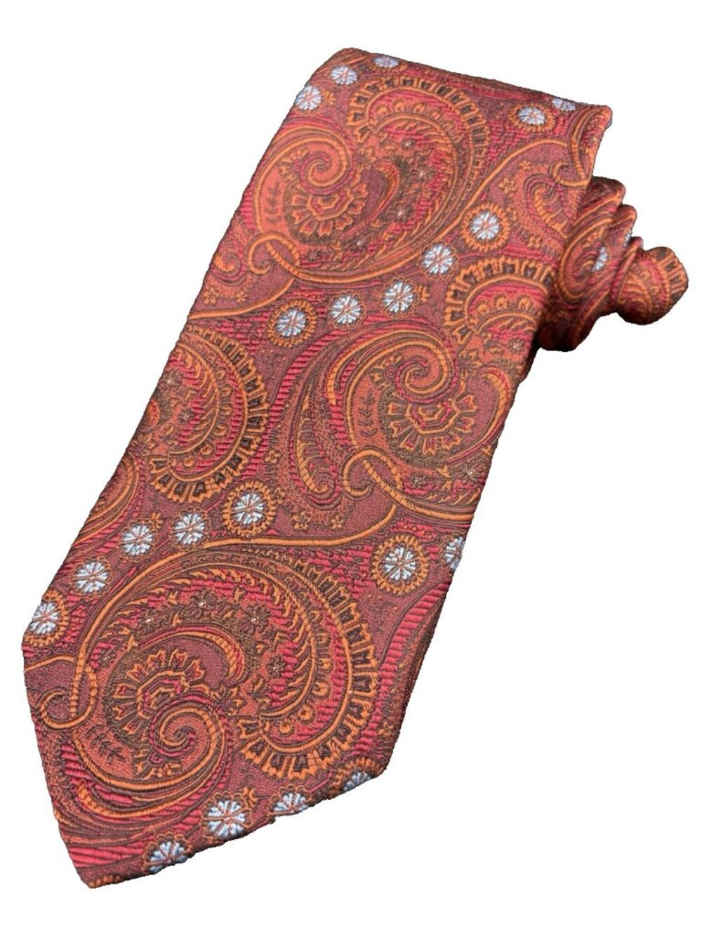 Robert Talbott Men's Tie 100% Silk Best of Class Paisley Rust Blue Red 61" GUC